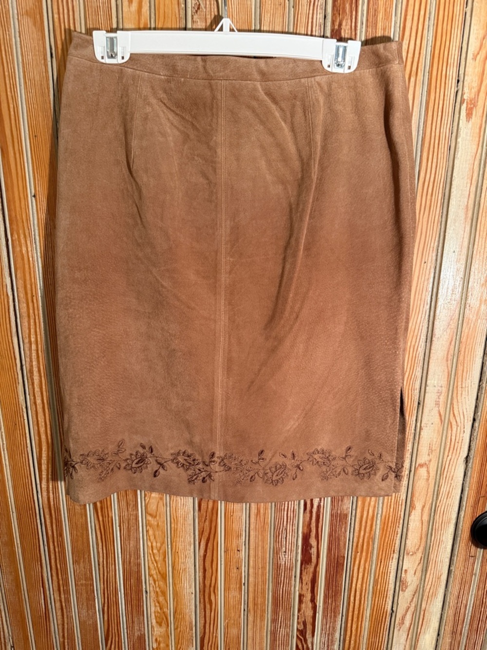 Tyler Boe Brown Suede Embroidered Pencil Skirt